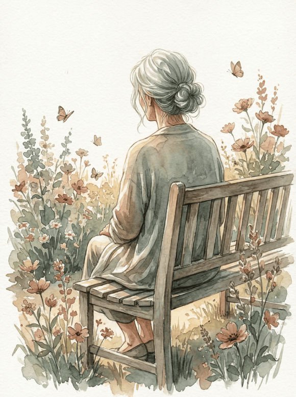 Mulher contemplativa em um jardim